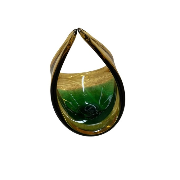 Vintage Merano Glass Basket Bowl Hand Blown MCM Mid Century Modern Italian Art - Picture 4 of 7